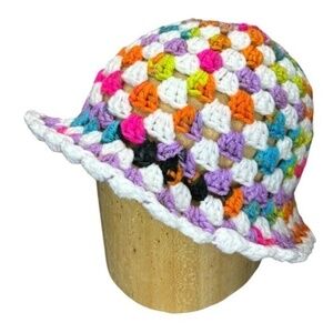 Handcrafted Crochet Bucket Hat Granny Stitch Acrylic Yarn Handmade Knit